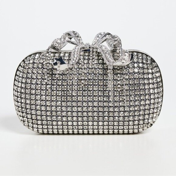 Self-Portrait Handbags - Self-Portrait Crystal Embellished Clutch With Bow Detail